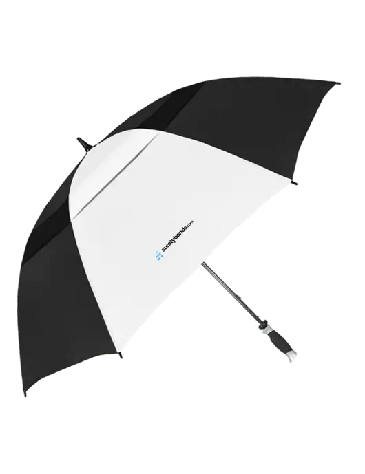 Black/White Vented Typhoon Tamer Golf Umbrella w/SuretyBonds.com Logo