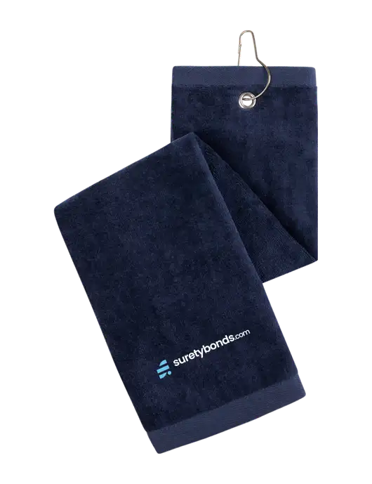 Navy Tri-Fold Golf Towel with Grommet w/SuretyBonds.com Logo