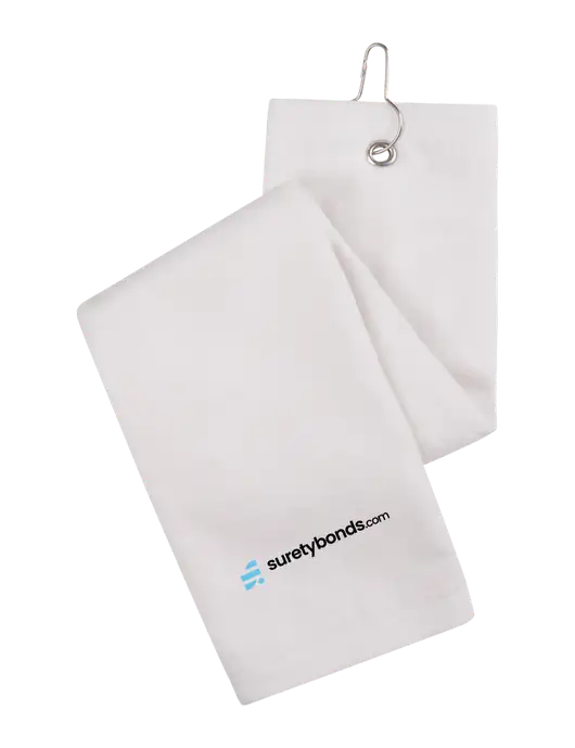 White Tri-Fold Golf Towel with Grommet w/SuretyBonds.com Logo