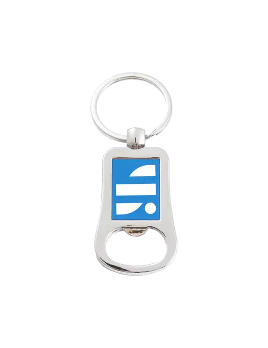 Silver & Blue Bottle Opener Keychain w/SuretyBonds.com Icon Logo